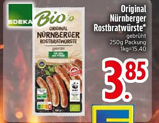 Original Nürnberger Rostbratwürste* gebrüht 250g Packung 1kg=15.40