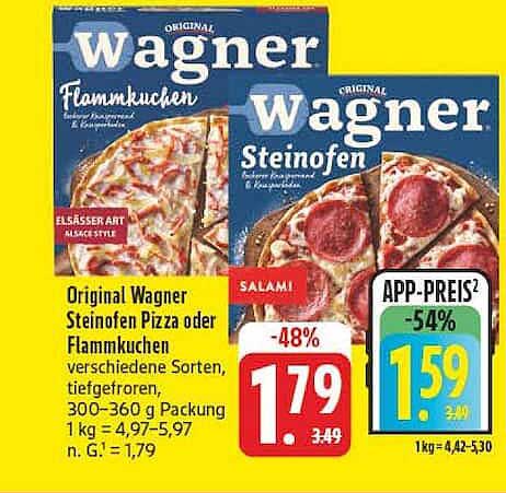 Original Wagner Steinofen Pizza oder Flammkuchen, verschiedene Sorten, tiefgefroren, 300–360 g Packung 1 kg = 4,97–5,97