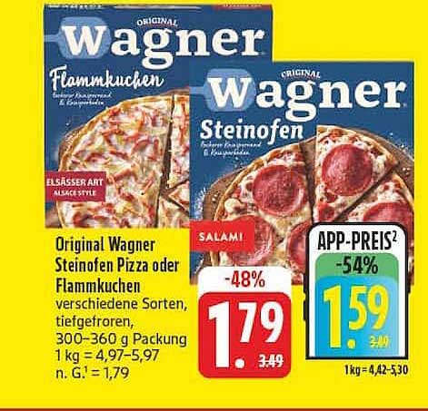 Original Wagner Steinofen Pizza oder Flammkuchen verschiedene Sorten, tiefgefroren, 300–360 g Packung