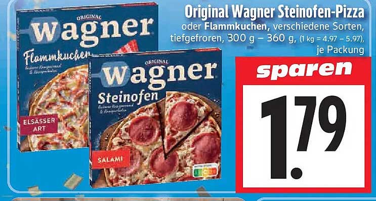 Original Wagner Steinofen-Pizza oder Flammkuchen, verschiedene Sorten, tiefgefroren, 300 g – 360 g, (1 kg = 4.97 – 5.97), je Packung