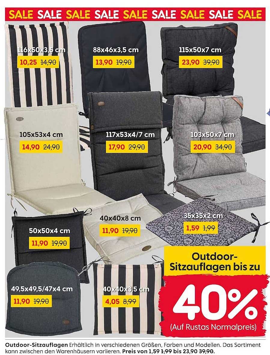 Outdoor-Sitzauflagen bis zu 40%