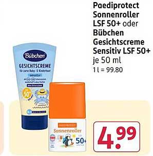 Paediprotect Sonnenroller LSF 50+ oder Bübchen Gesichtscreme Sensitiv LSF 50+ je 50 ml