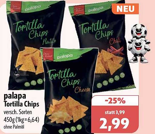 palapa Tortilla Chips versch. Sorten 450g (1kg=6,64) ohne Palmöl