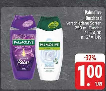 Palmolive Duschbad verschiedene Sorten 250 ml Flasche 1 l = 4,00 n. G.: 1,49