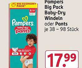 Pampers Big Pack Baby-Dry Windeln oder Pants je 38 – 98 Stück