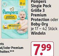 Pampers Single Pack Größe 3 Premium Protection oder Baby-Dry je 17 – 42 Stück Windeln