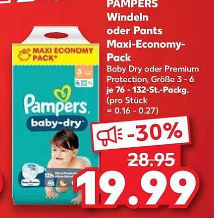 PAMPERS Windeln oder Pants Maxi-Economy-Pack Baby Dry oder Premium Protection, Größe 3 - 6 je 76 - 132-St.-Packg. (pro Stück = 0.16 - 0.27)