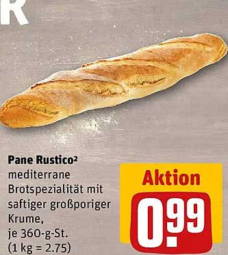 Pane Rustico mediterrane Brotspezialität mit saftiger großporiger Krume, je 360-g-St. (1 kg = 2.75)