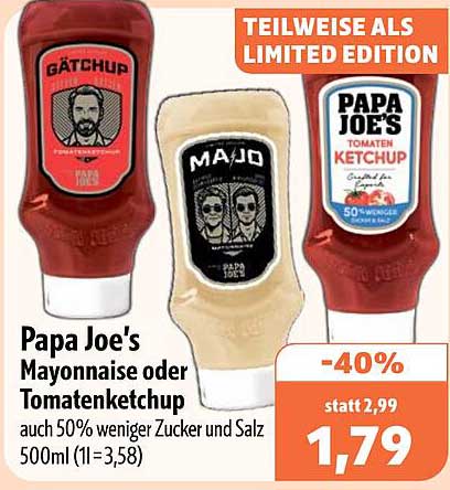 Papa Joe's Mayonnaise oder Tomatenketchup