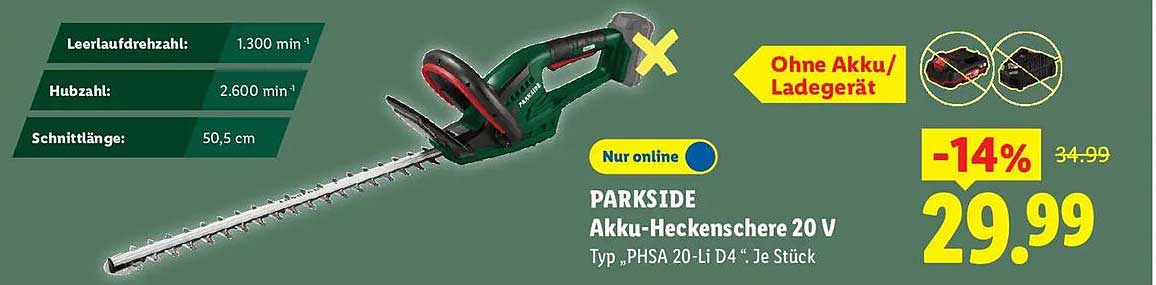 PARKSIDE Akku-Heckenschere 20 V