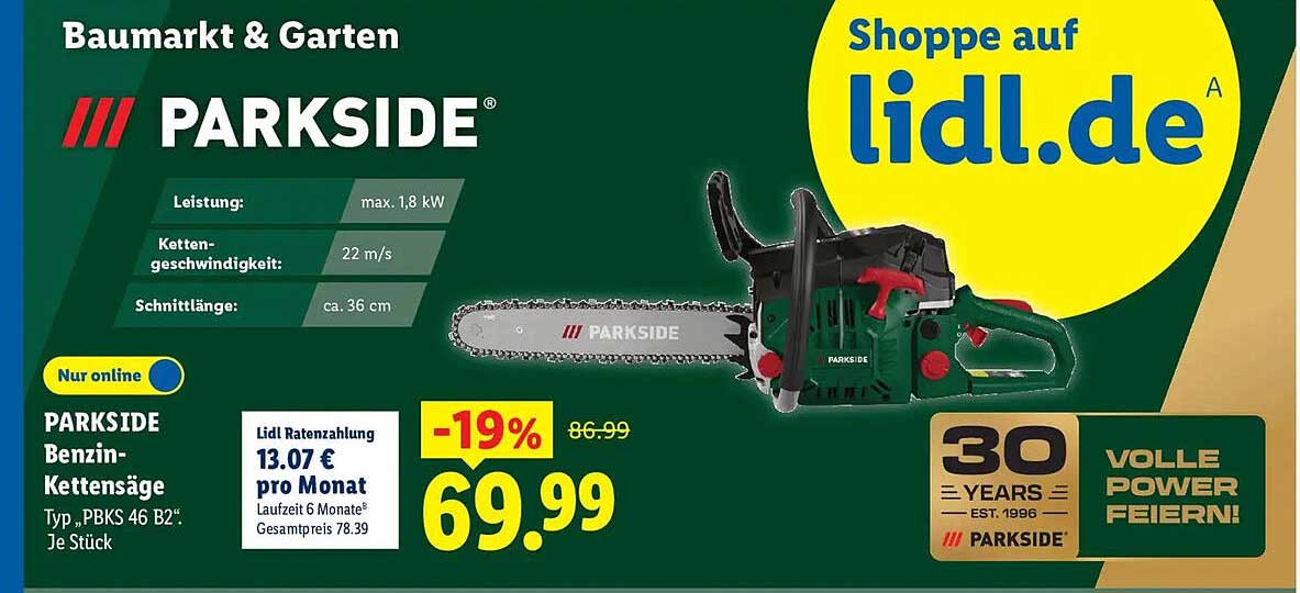 PARKSIDE Benzin-Kettensäge Typ „PBKS 46 B2“