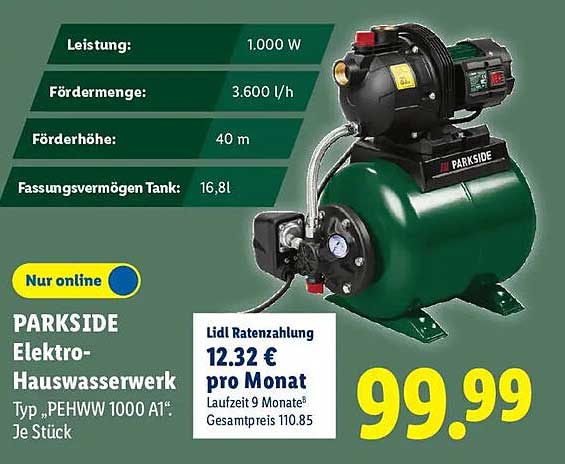 PARKSIDE Elektro-Hauswasserwerk Typ „PHWW 1000 A1“