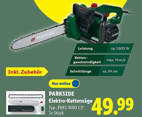 PARKSIDE Elektro-Kettensäge Typ „PEKS 1600 C3“