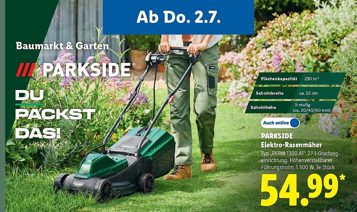PARKSIDE Elektro-Rasenmäher Typ „PERM 1300 A1“