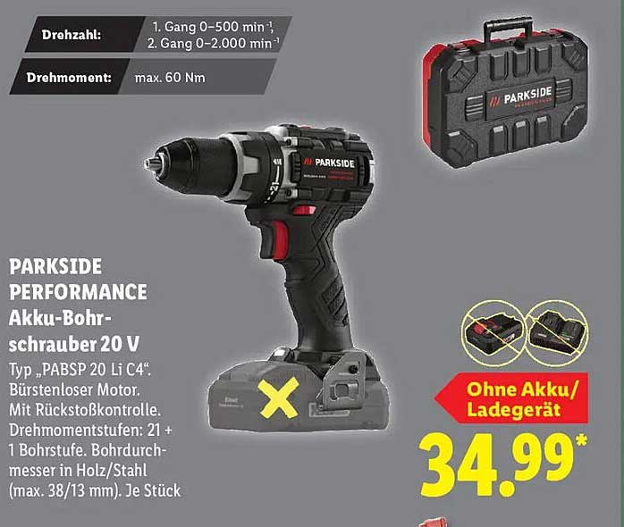 PARKSIDE PERFORMANCE Akku-Bohrschrauber 20 V