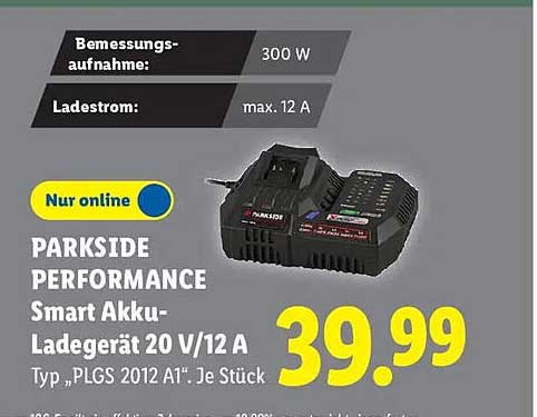 PARKSIDE PERFORMANCE Smart Akku-Ladegerät 20 V/12 A Typ „PLGS 2012 A1“