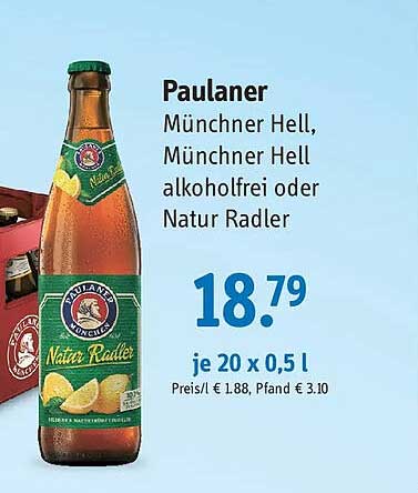 Paulaner Münchner Hell, Münchner Hell alkoholfrei oder Natur Radler