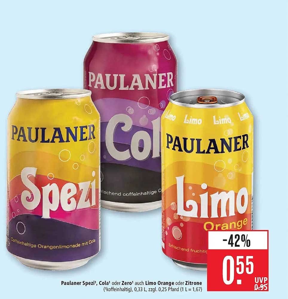 Paulaner Spezi, Cola oder Zero auch Limo Orange oder Zitrone