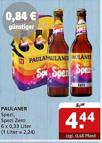 PAULANER Spezi, Spezi Zero 6 x 0,33 Liter (1 Liter = 2,24)