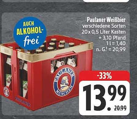 Paulaner Weißbier verschiedene Sorten 20 x 0,5 Liter Kasten + 3,10 Pfand