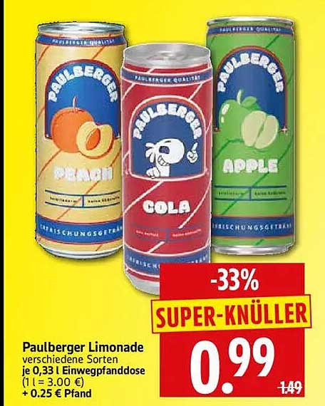 Paulberger Limonade verschiedene Sorten je 0,33 l Einwegpfanddose