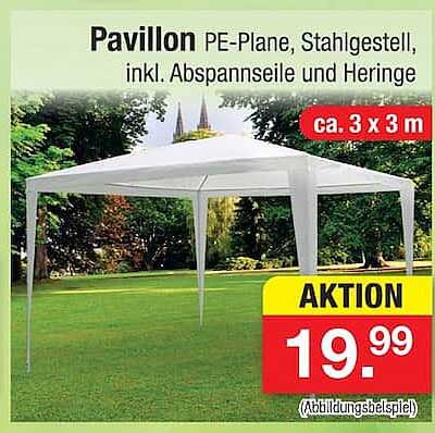 Pavillon PE-Plane, Stahlgestell, inkl. Abspannseile und Heringe