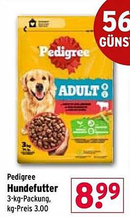 Pedigree Hundefutter 3-kg-Packung, kg-Preis 3.00