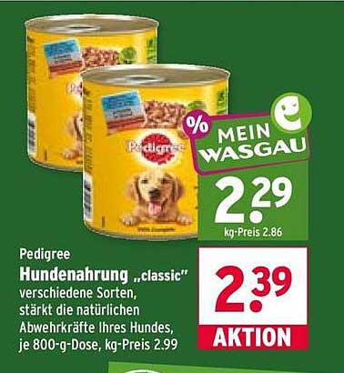Pedigree Hundenahrung „classic“ verschiedene Sorten, stärkt die natürlichen Abwehrkräfte Ihres Hundes, je 800-g-Dose, kg-Preis 2.99