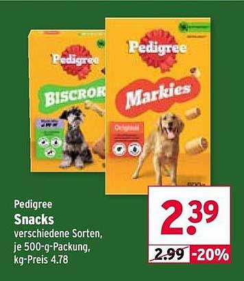 Pedigree Snacks verschiedene Sorten, je 500-g-Packung, kg-Preis 4.78