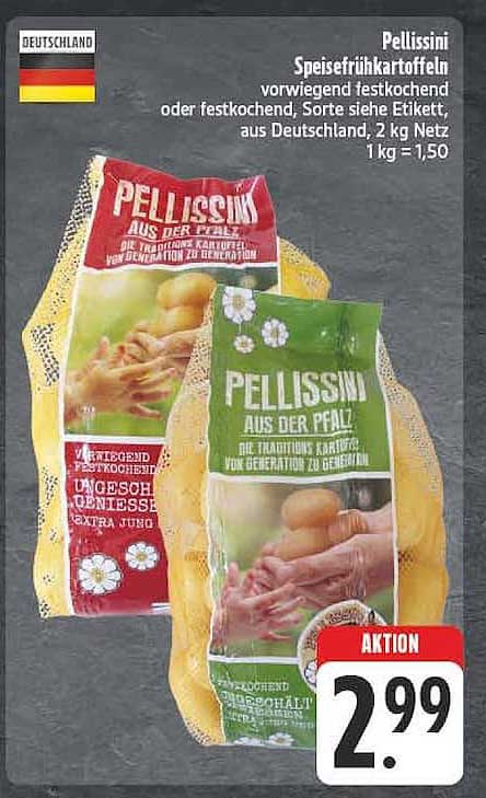 Pellissini Speisefrühkartoffeln vorwiegend festkochend oder festkochend, Sorte siehe Etikett, aus Deutschland, 2 kg Netz