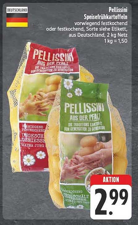 Pellissini Speisefrühkartoffeln vorwiegend festkochend oder festkochend, Sorte siehe Etikett, aus Deutschland, 2 kg Netz