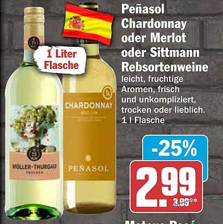 Peñasol Chardonnay oder Merlot oder Sittmann Rebsortenweine