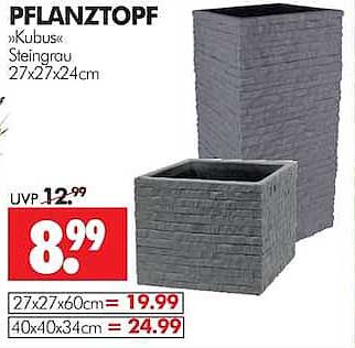 PFLANZTOPF „Kubus“ Steingrau 27x27x24cm