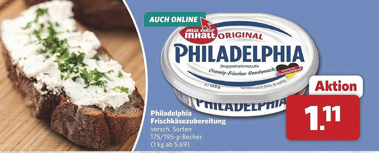 Philadelphia Frischkäsezubereitung versch. Sorten 175/195-g-Becher (1 kg ab 5.69)
