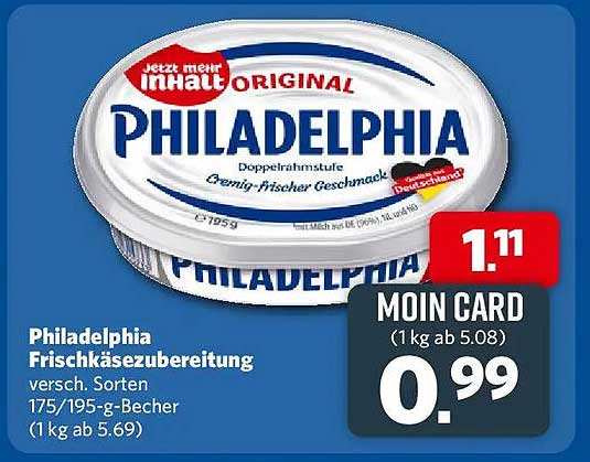 Philadelphia Frischkäsezubereitung versch. Sorten 175/195-g-Becher (1 kg ab 5.69)