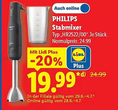 PHILIPS Stabmixer Typ „HR2522/00“, Je Stück. Normalpreis: 24.99