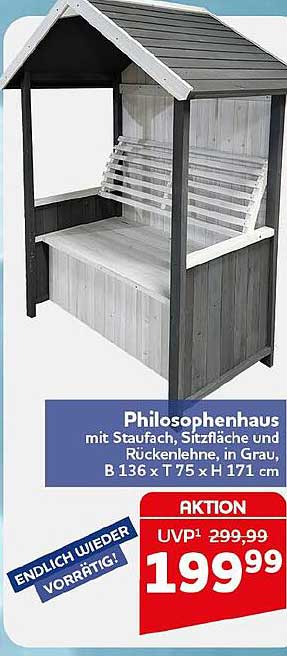 Philosophenhaus mit Staubfach, Sitzfläche und Rückenlehne, in Grau, B 136 x T 75 x H 171 cm