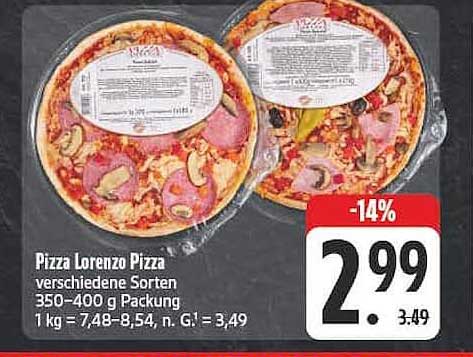 Pizza Lorenzo Pizza verschiedene Sorten 350–400 g Packung