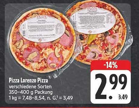 Pizza Lorenzo Pizza verschiedene Sorten 350–400 g Packung