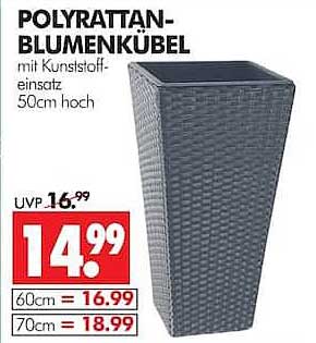 POLYRATTAN-BLUMENKÜBEL mit Kunststoffeinsatz 50cm hoch