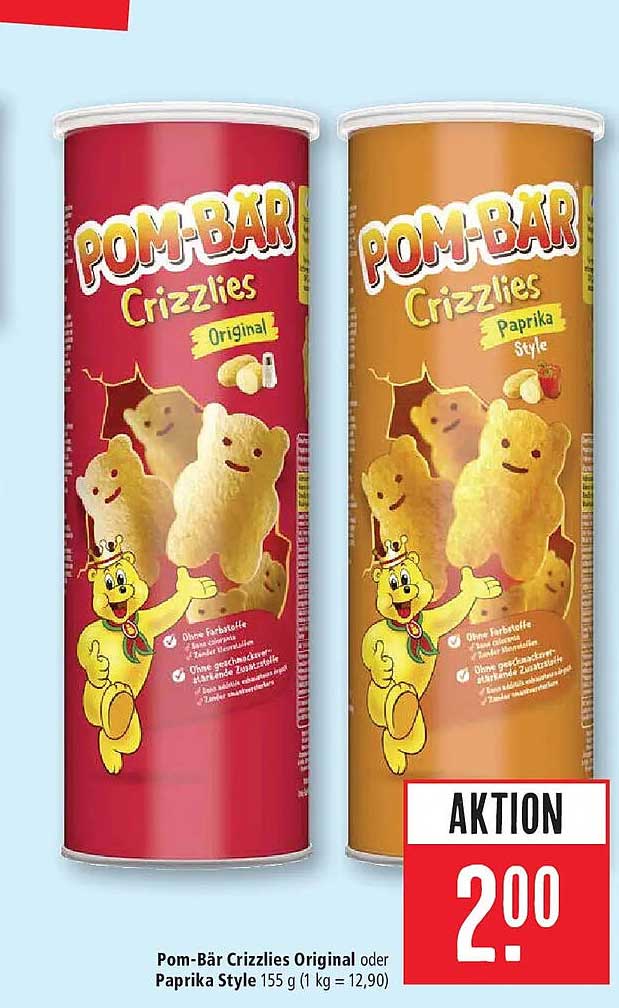 Pom-Bär Crizzlies Original oder Paprika Style 155 g (1 kg = 12,90)