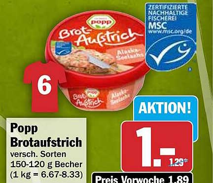 Popp Brotaufstrich versch. Sorten 150-120 g Becher (1 kg = 6.67-8.33)
