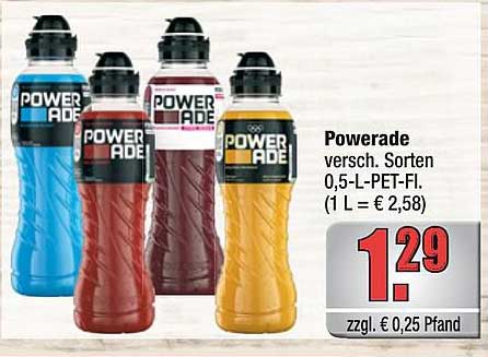 Powerade versch. Sorten 0,5-L-PET-Fl. (1 L = € 2,58)
