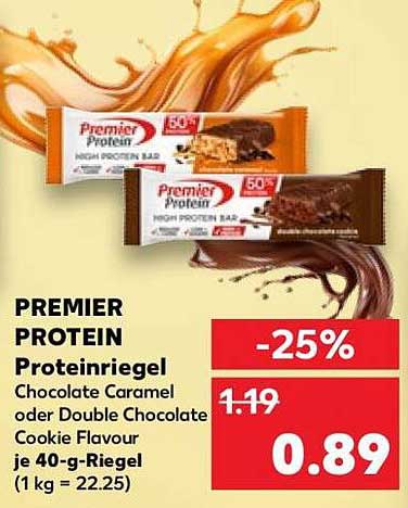 PREMIER PROTEIN Proteinriegel Chocolate Caramel oder Double Chocolate Cookie Flavour je 40-g-Riegel (1 kg = 22.25)