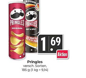 Pringles versch. Sorten, 185 g (1 kg = 9,14)