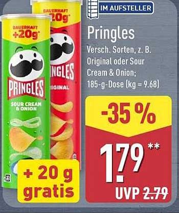 Pringles Versch. Sorten, z. B. Original oder Sour Cream & Onion; 185-g-Dose (kg = 9.68)
