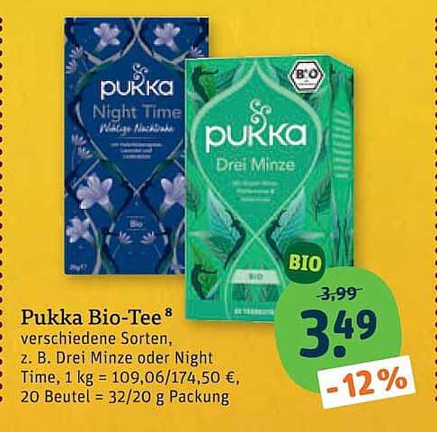 Pukka Bio-Tee verschiedene Sorten, z. B. Drei Minze oder Night Time, 1 kg = 109,06/174,50 €, 20 Beutel = 32/20 g Packung