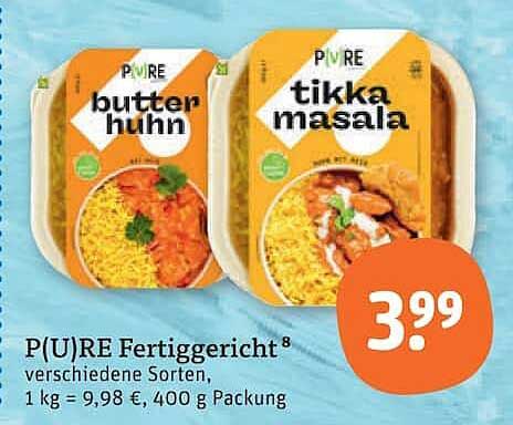 P(U)RE Fertiggericht verschiedene Sorten, 1 kg = 9,98 €, 400 g Packung