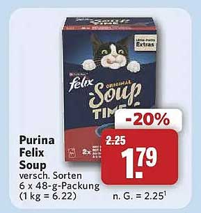 Purina Felix Soup versch. Sorten 6 x 48-g-Packung (1 kg = 6.22)