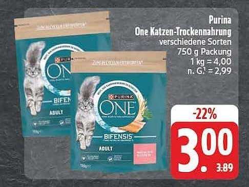 Purina One Katzen-Trocken­nahrung verschiedene Sorten 750 g Packung